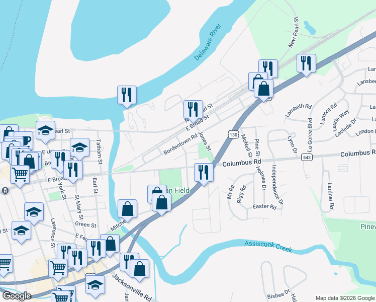 map of restaurants, bars, coffee shops, grocery stores, and more near 801 Neptune Avenue in Burlington