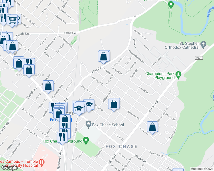 map of restaurants, bars, coffee shops, grocery stores, and more near 519 Hoffnagle Street in Philadelphia