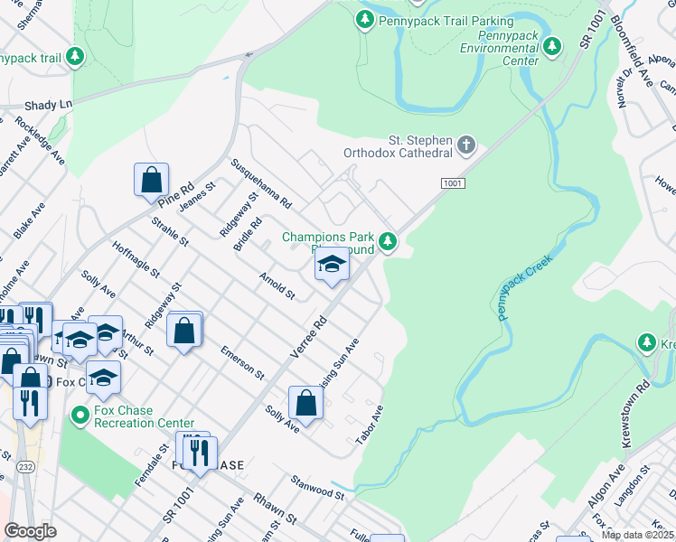 map of restaurants, bars, coffee shops, grocery stores, and more near 8519 Bergen Place in Philadelphia