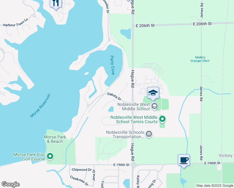 map of restaurants, bars, coffee shops, grocery stores, and more near 20101 Marie Court in Noblesville
