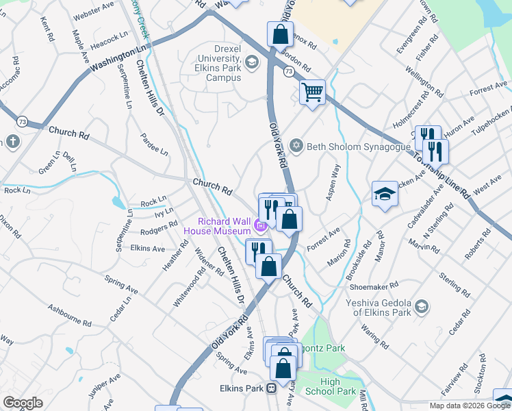 map of restaurants, bars, coffee shops, grocery stores, and more near 8208 Westminster Road in Montgomery