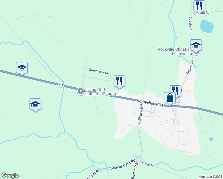 map of restaurants, bars, coffee shops, grocery stores, and more near 3149 Horseshoe Pike in Honey Brook