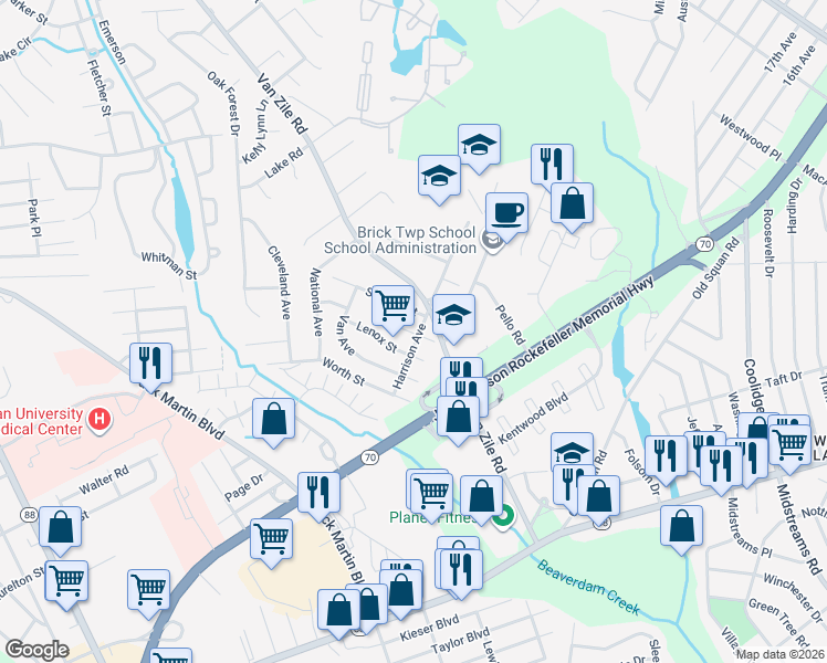 map of restaurants, bars, coffee shops, grocery stores, and more near 277 Melrose Street in Brick Township