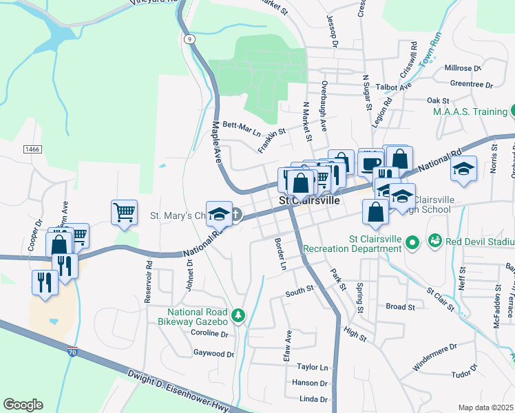 map of restaurants, bars, coffee shops, grocery stores, and more near 108 North Butler Street in Saint Clairsville