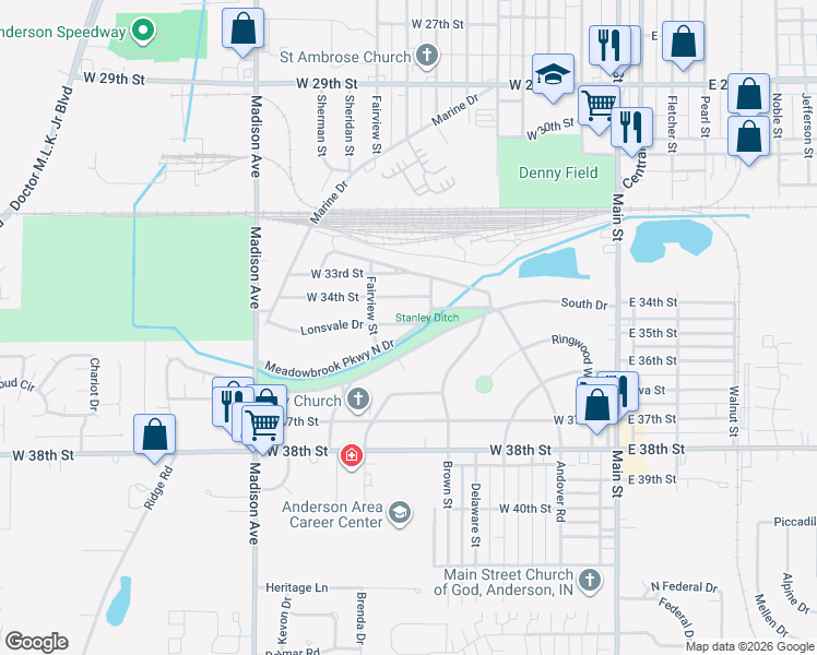 map of restaurants, bars, coffee shops, grocery stores, and more near 504 Lonsvale Drive in Anderson