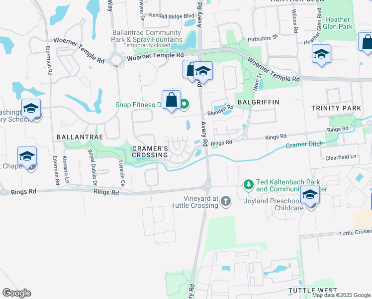 map of restaurants, bars, coffee shops, grocery stores, and more near 6203 Hampton Green Place in Dublin