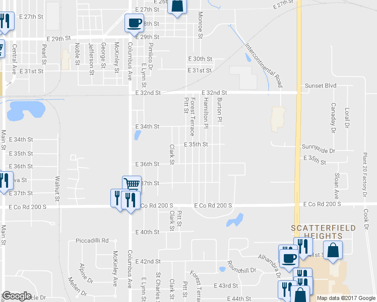map of restaurants, bars, coffee shops, grocery stores, and more near 3507 Forest Terrace in Anderson