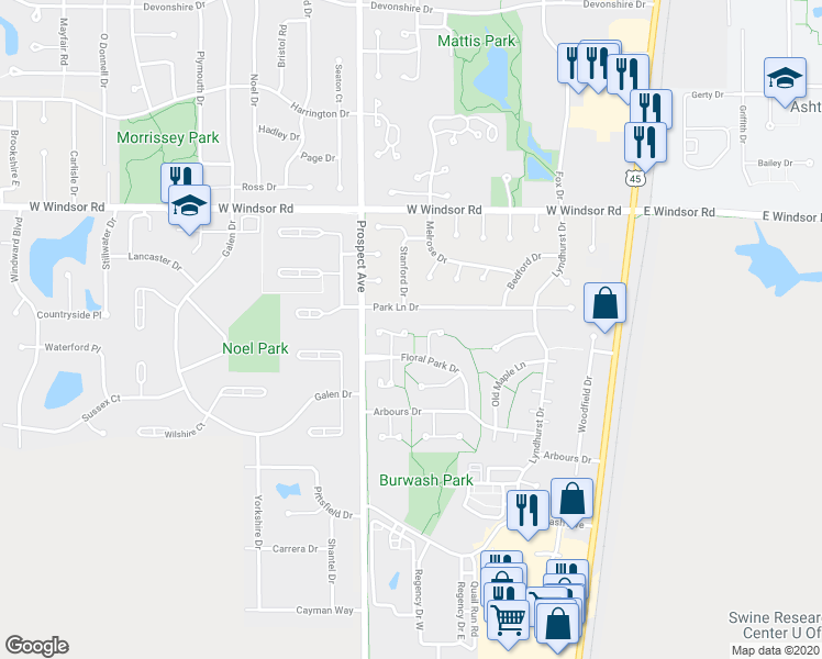 map of restaurants, bars, coffee shops, grocery stores, and more near 9 Hale Haven Court in Savoy