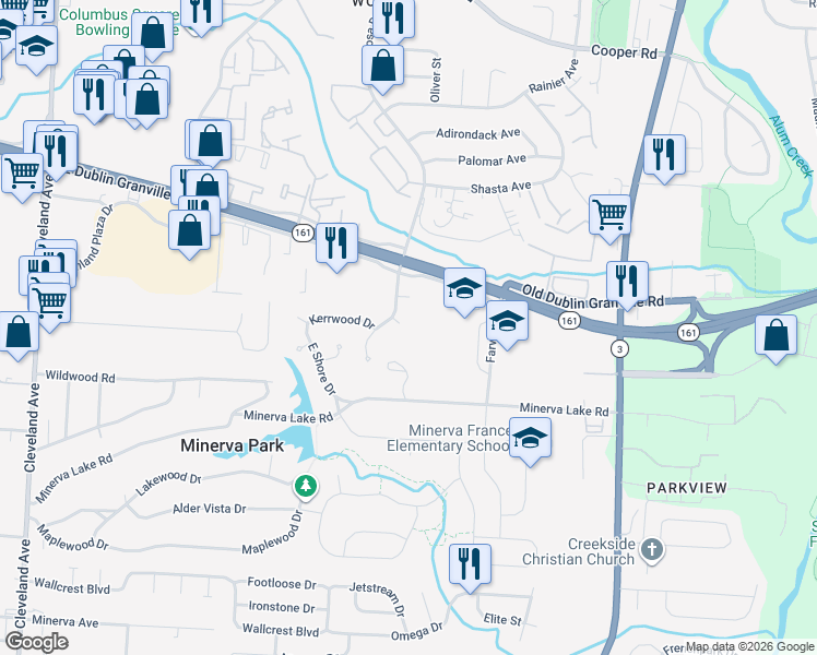 map of restaurants, bars, coffee shops, grocery stores, and more near 3016 Carleton Court in Columbus
