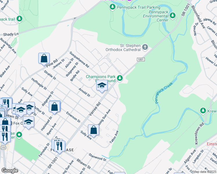 map of restaurants, bars, coffee shops, grocery stores, and more near 8532 Verree Road in Philadelphia