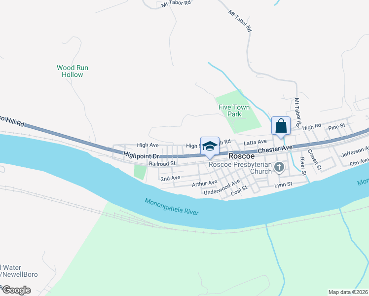 map of restaurants, bars, coffee shops, grocery stores, and more near 800 High Street in Coal Center