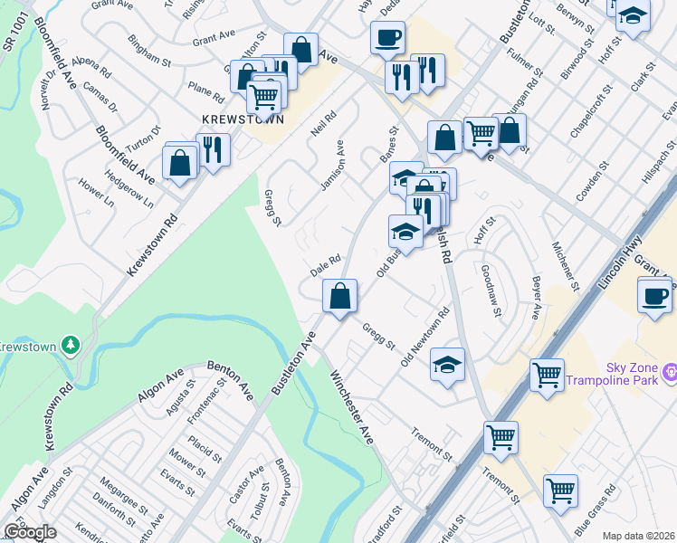map of restaurants, bars, coffee shops, grocery stores, and more near 9126 Bustleton Avenue in Philadelphia