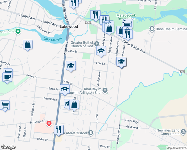 map of restaurants, bars, coffee shops, grocery stores, and more near 409 Doctor Martin Luther King Drive in Lakewood
