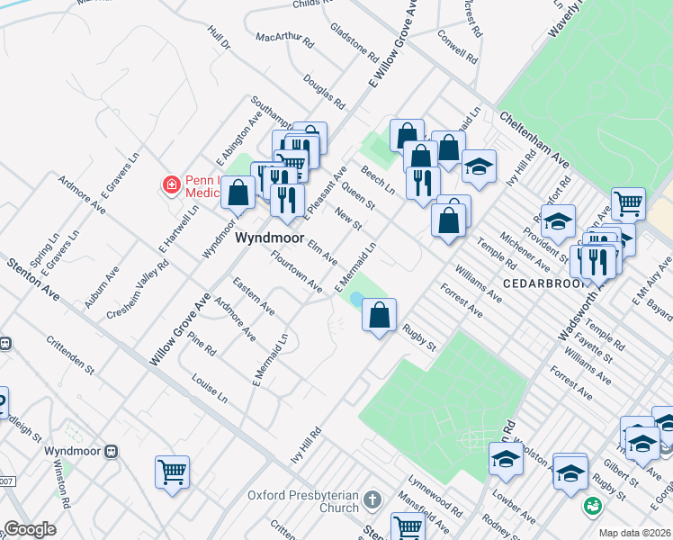 map of restaurants, bars, coffee shops, grocery stores, and more near 812 Campbell Lane in Wyndmoor