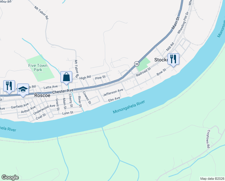 map of restaurants, bars, coffee shops, grocery stores, and more near 26 Jefferson Avenue in Stockdale