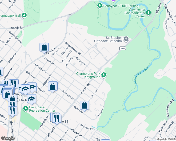 map of restaurants, bars, coffee shops, grocery stores, and more near 8510 Bergen Place in Philadelphia