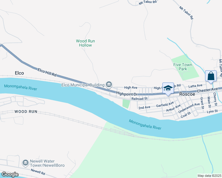 map of restaurants, bars, coffee shops, grocery stores, and more near 511 Pennsylvania 88 in Elco