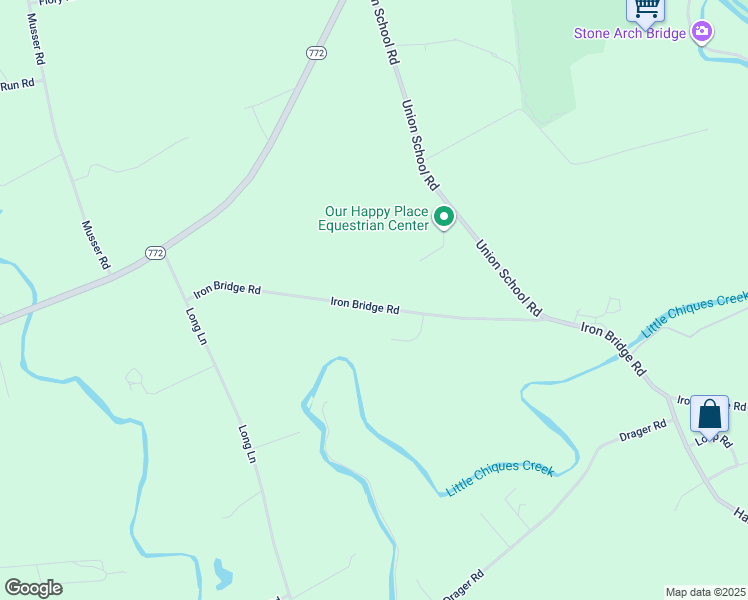 map of restaurants, bars, coffee shops, grocery stores, and more near 921 Iron Bridge Road in Mount Joy