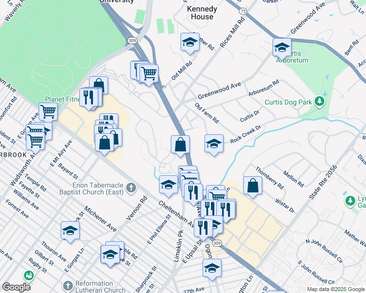 map of restaurants, bars, coffee shops, grocery stores, and more near 331 Ross Court in Wyncote