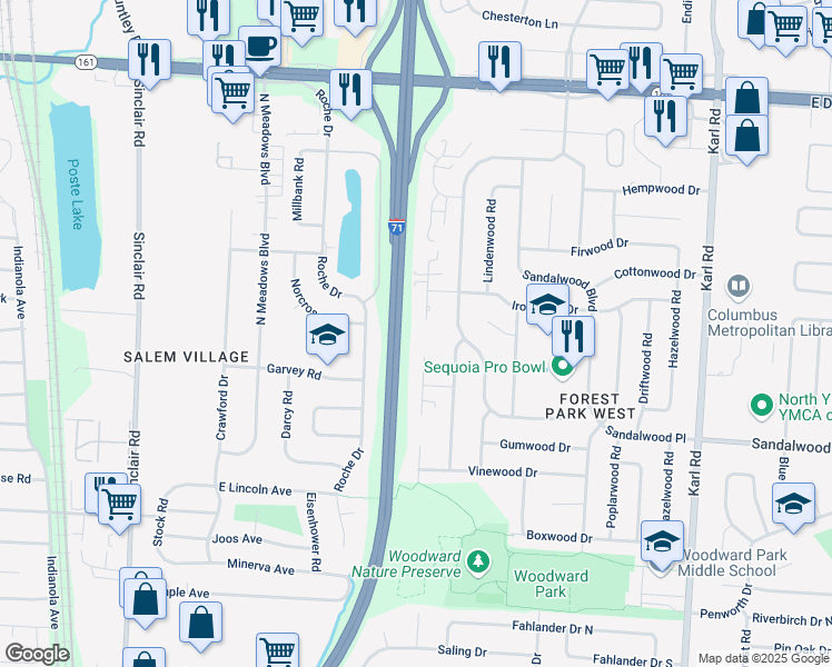 map of restaurants, bars, coffee shops, grocery stores, and more near 5589 Ironwood Court in Columbus