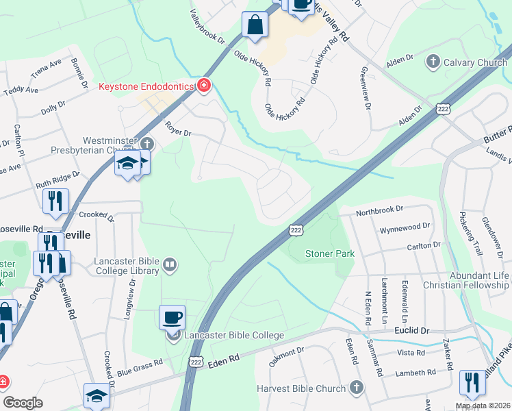 map of restaurants, bars, coffee shops, grocery stores, and more near 686 Stockdale Drive in Lancaster