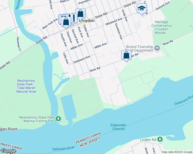 map of restaurants, bars, coffee shops, grocery stores, and more near 705 Shadyside Avenue in Croydon