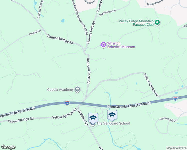 map of restaurants, bars, coffee shops, grocery stores, and more near 2085 Diamond Rock Road in Malvern