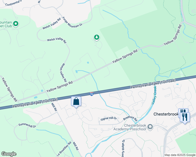 map of restaurants, bars, coffee shops, grocery stores, and more near 1876 Covered Bridge Road in Malvern