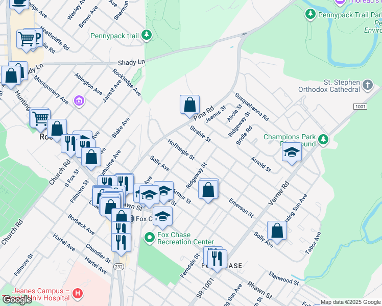 map of restaurants, bars, coffee shops, grocery stores, and more near 511 Hoffnagle Street in Philadelphia