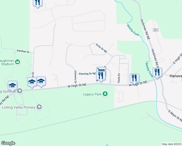 map of restaurants, bars, coffee shops, grocery stores, and more near 322 Fleming Drive Northeast in Newark
