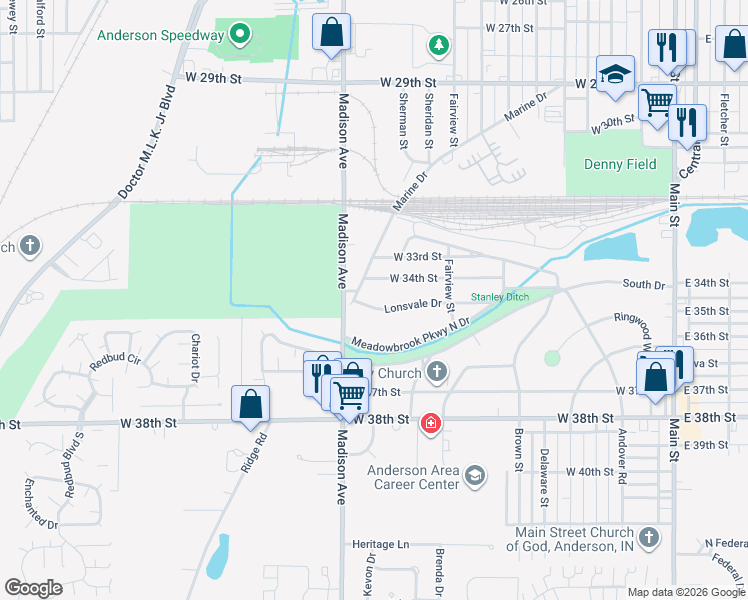 map of restaurants, bars, coffee shops, grocery stores, and more near 828 Lonsvale Drive in Anderson
