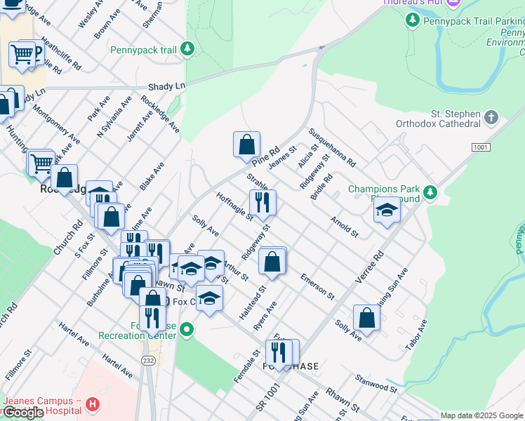 map of restaurants, bars, coffee shops, grocery stores, and more near 519 Hoffnagle Street in Philadelphia