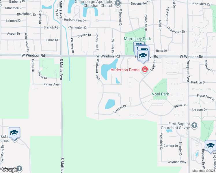 map of restaurants, bars, coffee shops, grocery stores, and more near 1501 Countryside Place in Champaign