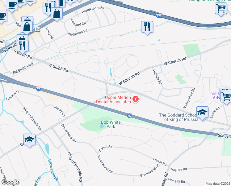 map of restaurants, bars, coffee shops, grocery stores, and more near 555 Croton Road in King of Prussia