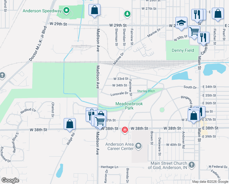 map of restaurants, bars, coffee shops, grocery stores, and more near 709 Lonsvale Drive in Anderson