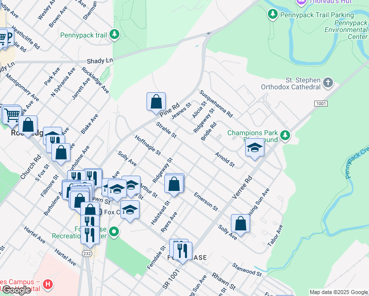 map of restaurants, bars, coffee shops, grocery stores, and more near 606 Strahle Street in Philadelphia