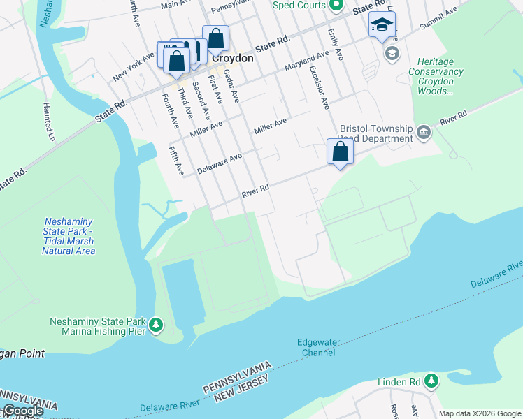 map of restaurants, bars, coffee shops, grocery stores, and more near 726 Shadyside Avenue in Croydon