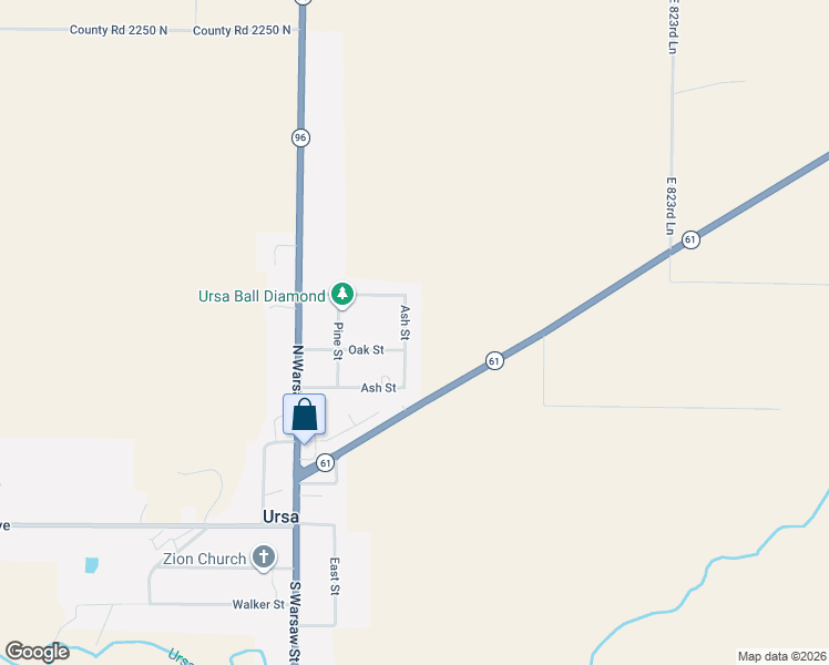 map of restaurants, bars, coffee shops, grocery stores, and more near 301 Ash Street in Ursa