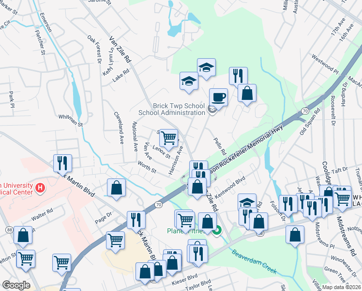 map of restaurants, bars, coffee shops, grocery stores, and more near 277 Melrose Street in Brick Township