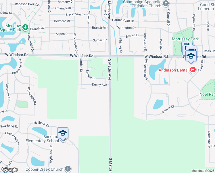 map of restaurants, bars, coffee shops, grocery stores, and more near 1801 Kenny Avenue in Champaign