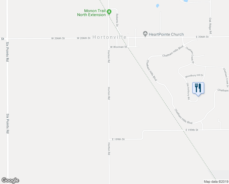 map of restaurants, bars, coffee shops, grocery stores, and more near 20205 Horton Road in Sheridan