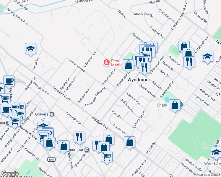 map of restaurants, bars, coffee shops, grocery stores, and more near 8103 Ardmore Avenue in Wyndmoor