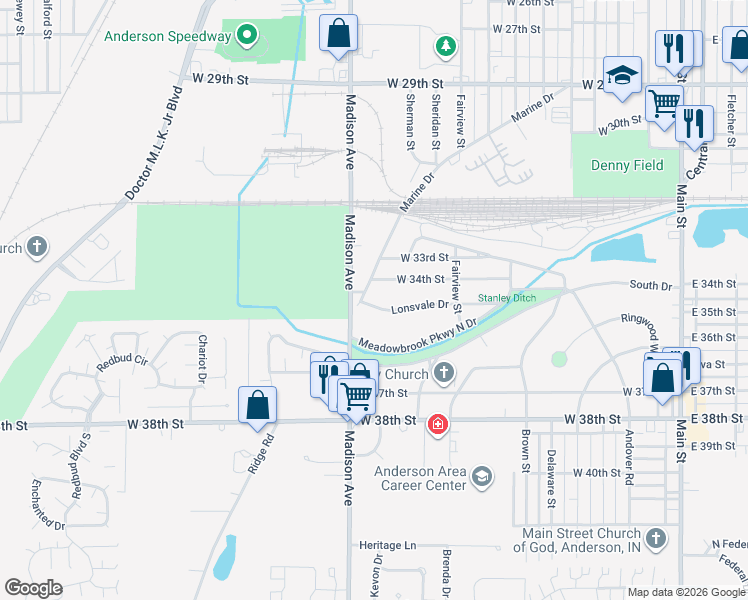 map of restaurants, bars, coffee shops, grocery stores, and more near 828 Lonsvale Drive in Anderson