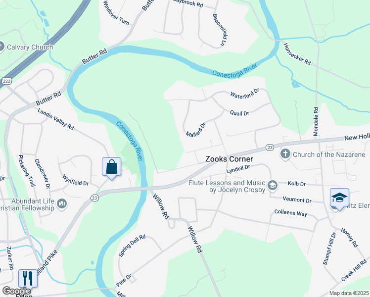 map of restaurants, bars, coffee shops, grocery stores, and more near 2039 Stonecrest Dr in Lancaster