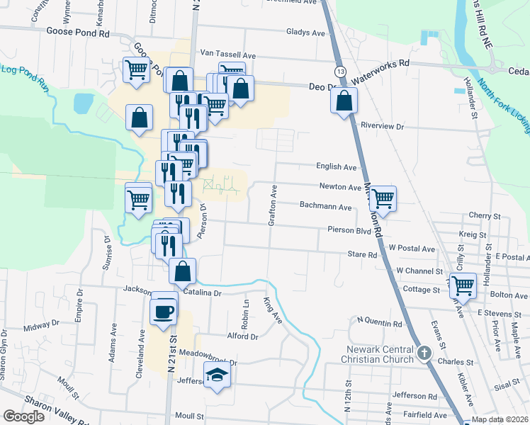 map of restaurants, bars, coffee shops, grocery stores, and more near 843 Grafton Avenue in Newark