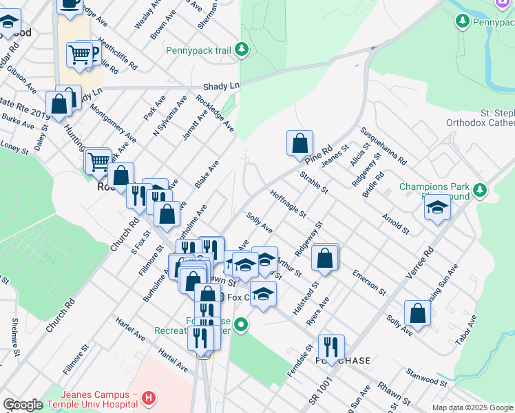 map of restaurants, bars, coffee shops, grocery stores, and more near 8201 Pine Road in Philadelphia
