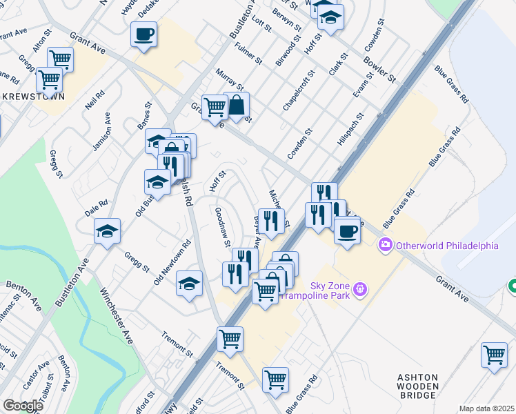 map of restaurants, bars, coffee shops, grocery stores, and more near 1859 Beyer Avenue in Philadelphia