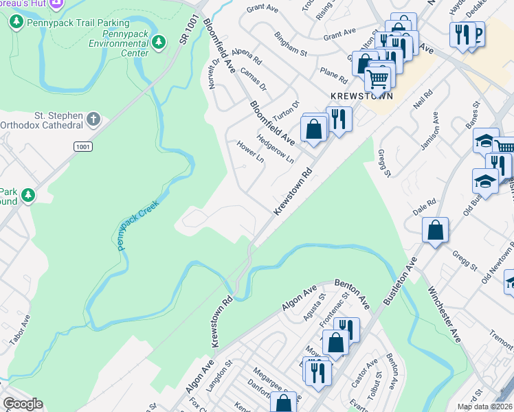 map of restaurants, bars, coffee shops, grocery stores, and more near 8810 Rising Sun Avenue in Philadelphia