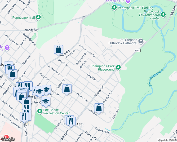 map of restaurants, bars, coffee shops, grocery stores, and more near 727 Arnold Street in Philadelphia