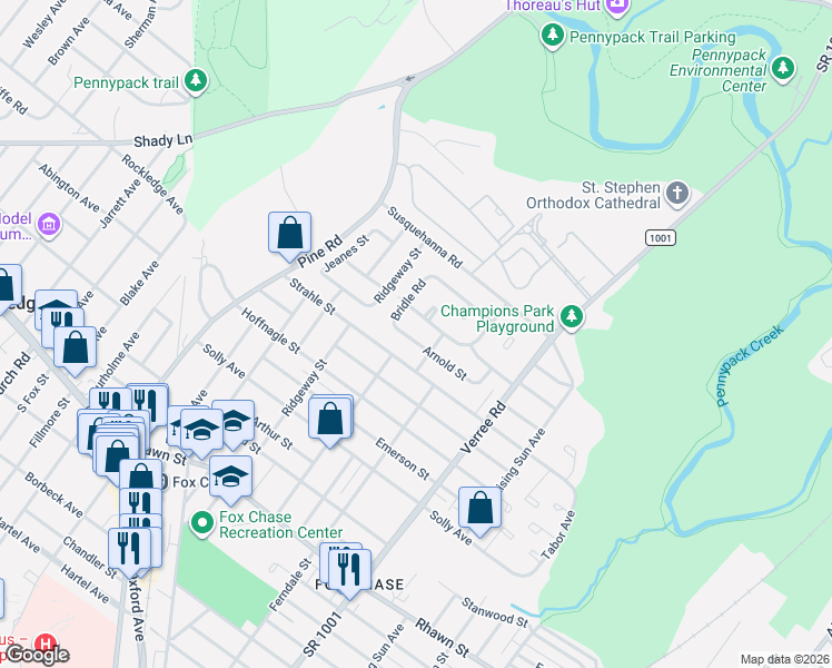 map of restaurants, bars, coffee shops, grocery stores, and more near 727 Arnold Street in Philadelphia